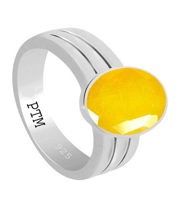 PTM Certified Natural Yellow Sapphire (Pukhraj) 3.25 Ratti to 10.25 Ratti or 3.00 Carat to 9.35 Carat Astrological Gemstone 925 BIS Hallmark Sterling Silver Ring for Men & Women