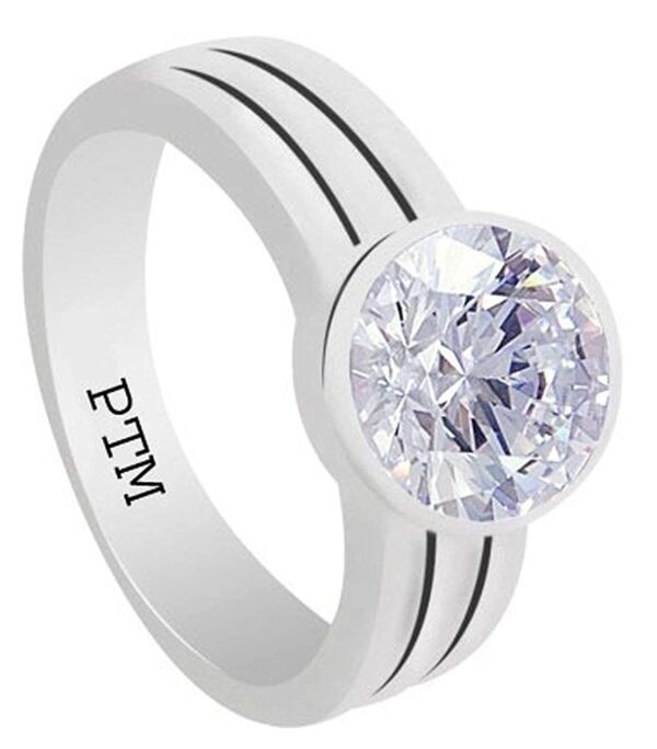 PTM Certified Zircon (American Diamond) 3.25 Ratti to 10.25 Ratti or 3.00 Carat to 9.35 Carat Astrological Gemstone BIS Hallmark 925 Sterling Silver Ring for Men & Women