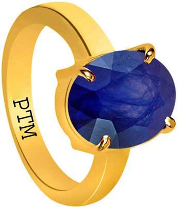 Ptm Blue Sapphire/Neelam 3.25 Ratti to 10.25 Ratti or 3.00 Carat to 9.35 Carat Certified Natural Gemstone Panchdhatu/5 metals 22 K Gold Plated Ring for Men & Women