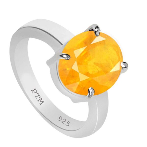 PTM Certified Natural Yellow Sapphire (Pukhraj) 3.25 Ratti to 10.25 Ratti or 3.00 Carat to 9.35 Carat Astrological Gemstone 925 BIS Hallmark Sterling Silver Ring for Men & Women