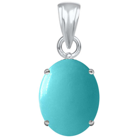 Ptm Sterling Silver Turquoise/Firoza 3.25 Ratti to 10.25 Ratti or 3 Carat to 9.5 Carat Natural Certified Astrological Gemstone 925 bis Hallmark pendant for Men & Women -vslp2