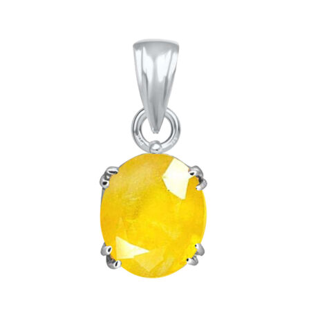 Ptm Sterling Silver Yellow Sapphire/Pukhraj 3.25 Ratti to 10.25 Ratti or 3 Carat to 9.5 Carat Natural Certified Astrological Gemstone 925 bis Hallmark pendant for Men & Women -vslp1