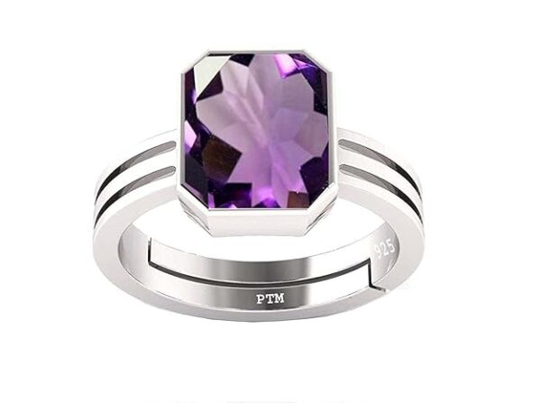 PTM Natural Amethyst/Kathela 3.25 Ratti to 10.25 Ratti or 3 Carat to 9.5 Carat Astrological Certified Gemstone/Square Shape Sterling Silver/925 bis Hallmark Ring for Men & Women