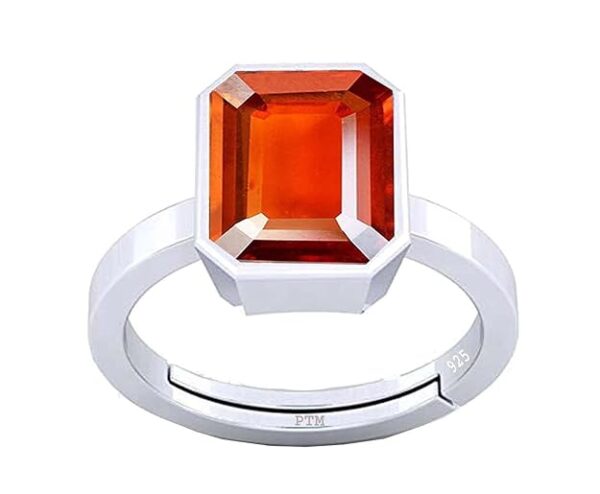 PTM Natural Hessonite/Gomed 3.25 Ratti to 10.25 Ratti or 3 Carat to 9.5 Carat Astrological Certified Gemstone/Square Shape Sterling Silver/bis Hallmark Ring for Men & Women