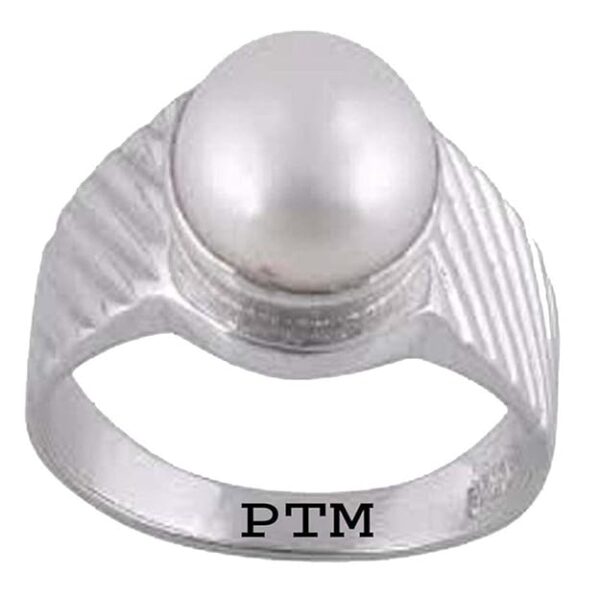 PTM 925 Sterling Silver Pearl (Moti) 3.25 Ratti to 10.25 Ratti or 3 Cts to 9.35 Cts Astrological Gemstone Bis Hallmark Ring for Men & Women