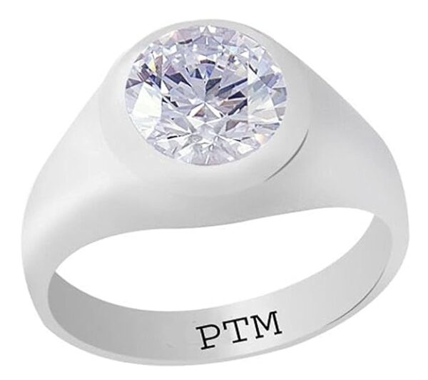 PTM Certified Zircon (American Diamond) 3.25 Ratti to 10.25 Ratti or 3.00 Carat to 9.35 Carat Astrological Gemstone BIS Hallmark 925 Sterling Silver Ring for Men & Women