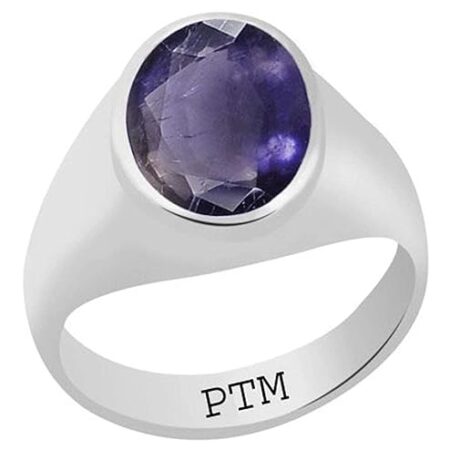 PTM Certified Natural 3.25 Ratti to 10.25 Ratti or 3.00 Carat to 9.35 Carat Neeli (Iolite) Astrological Gemstone BIS Hallmark 925 Sterling Silver Ring for Men & Women