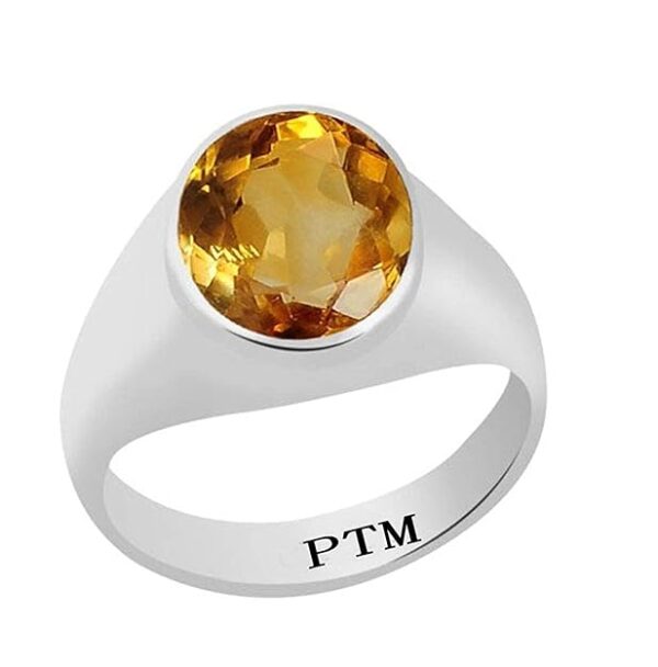 PTM Certified Natural 3.25 Ratti to 10.25 Ratti or 3.00 Carat to 9.35 Carat Sunehla (Citrine) Astrological Gemstone BIS Hallmark 925 Sterling Silver Ring for Men & Women