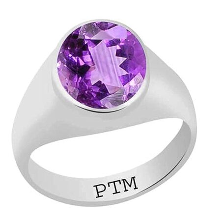 PTM 925 Sterling Silver Amethyst/Kathela 3.25 Ratti or 3 Carat to 10.25 Ratti or 9.35 Carat Astrological Real Gemstone Bis Hallmark Ring for Men & Women