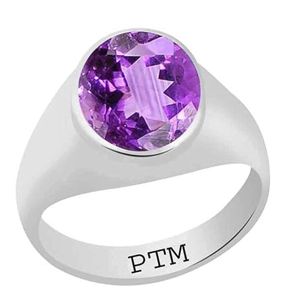 PTM 925 Sterling Silver Amethyst/Kathela 3.25 Ratti or 3 Carat to 10.25 Ratti or 9.35 Carat Astrological Real Gemstone Bis Hallmark Ring for Men & Women