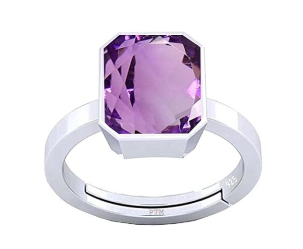 PTM Natural Amethyst/Kathela 3.25 Ratti to 10.25 Ratti or 3 Carat to 9.5 Carat Astrological Certified Gemstone/Square Shape Sterling Silver/925 bis Hallmark Ring for Men & Women