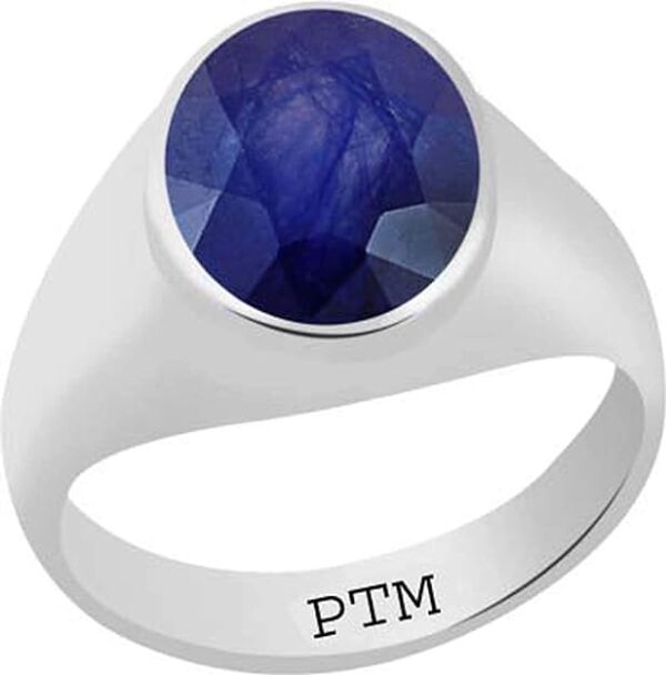 PTM 925 Sterling Silver Blue Sapphire (Neelam) 3.25 Ratti to 10.25 Ratti or 3 Cts to 9.35 Cts Astrological Gemstone Bis Hallmark Ring for Men & Women