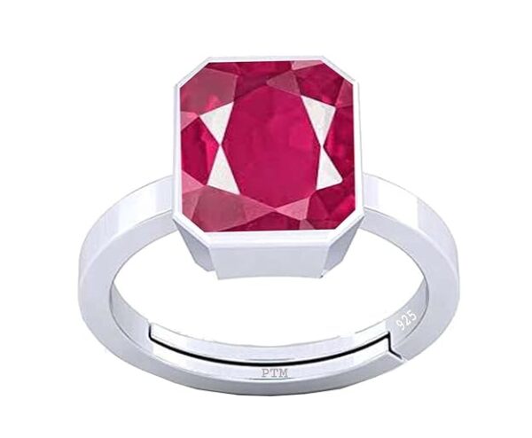 PTM Natural Ruby/Manik 3.25 Ratti to 10.25 Ratti or 3 Carat to 9.5 Carat Astrological Certified Gemstone/Square Shape Sterling Silver/bis Hallmark Ring for Men & Women