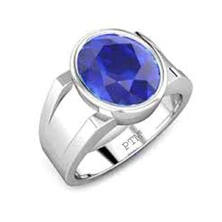 PTM 925 Sterling Silver Blue Sapphire (Neelam) 3.25 Ratti to 10.25 Ratti or 3 Cts to 9.35 Cts Astrological Gemstone Bis Hallmark Ring for Men & Women