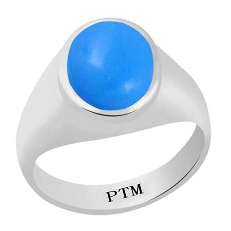 PTM Certified Natural 3.25 Ratti to 10.25 Ratti or 3.00 Carat to 9.35 Carat Firoza (Turquoise) Astrological Gemstone BIS Hallmark 925 Sterling Silver Ring for Men & Women