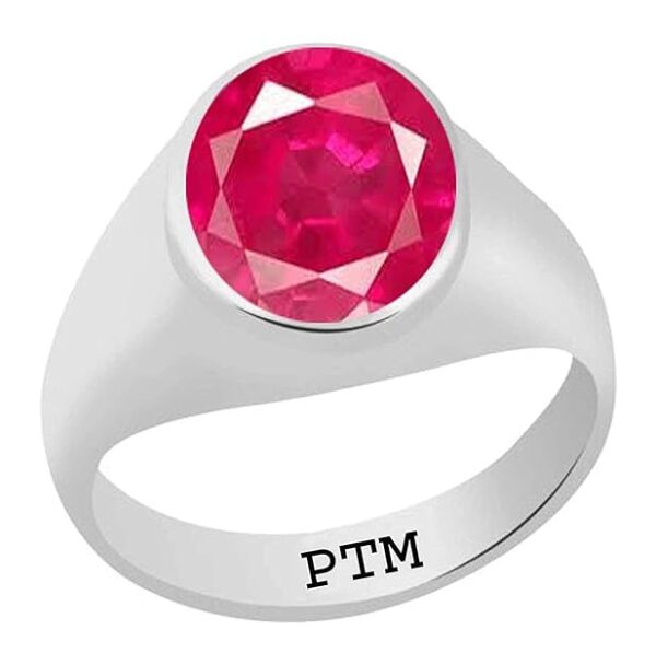 PTM Natural Ruby/Manik 3.25 Ratti to 10.25 Ratti or 3 Carat to 9.5 Carat Astrological Certified Gemstone Sterling Silver/bis Hallmark Ring for Men & Women