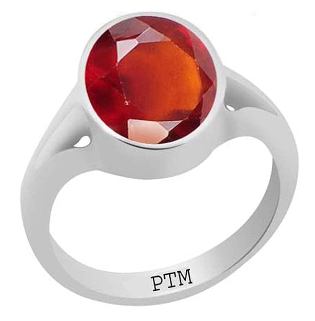 PTM Certified Natural Gomed (Hessonite) Astrological Gemstone 3.25 Ratti to 10.25 Ratti or 3.00 Carat to 9.35 Carat BIS Hallmark 925 Sterling Silver Ring for Men & Women