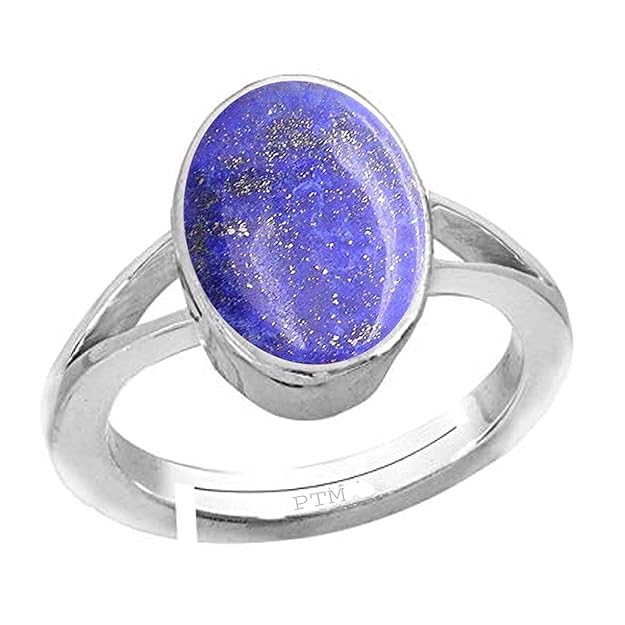 Ptm Natural Lapis Lazuli (Lajwart) 3.25 Ratti to 10.25 Ratti or 3 Carat to 9.5 Carat Astrological Certified Gemstone Sterling Silver/bis Hallmark Ring for Men & Women