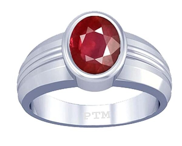 PTM Natural Ruby/Manik 3.25 Ratti to 10.25 Ratti or 3 Carat to 9.5 Carat Astrological Certified Gemstone Sterling Silver/bis Hallmark Ring for Men & Women