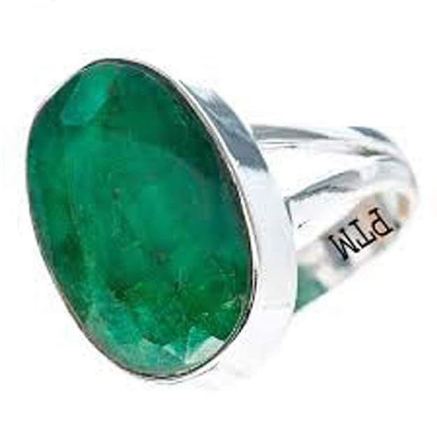 Ptm 925 Sterling Silver Emerald/Panna 3.25 Ratti to 10.25 Ratti or 3.00 Carat to 9.35 Carat Astrological Gemstone Bis Hallmark Ring for Men & Women