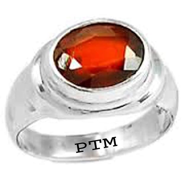 PTM Certified Natural Gomed (Hessonite) Astrological Gemstone 3.25 Ratti to 10.25 Ratti or 3.00 Carat to 9.35 Carat BIS Hallmark 925 Sterling Silver Ring for Men & Women