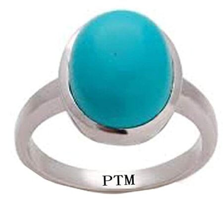 PTM Certified Natural 3.25 Ratti to 10.25 Ratti or 3.00 Carat to 9.35 Carat Firoza (Turquoise) Astrological Gemstone BIS Hallmark 925 Sterling Silver Ring for Men & Women