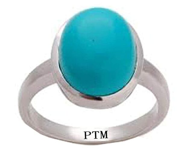 PTM Certified Natural 3.25 Ratti to 10.25 Ratti or 3.00 Carat to 9.35 Carat Firoza (Turquoise) Astrological Gemstone BIS Hallmark 925 Sterling Silver Ring for Men & Women