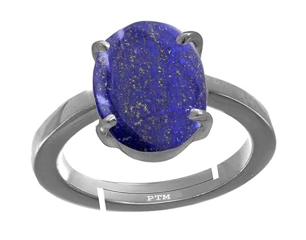 Ptm Natural Lapis Lazuli (Lajwart) 3.25 Ratti to 10.25 Ratti or 3 Carat to 9.5 Carat Astrological Certified Gemstone Sterling Silver/bis Hallmark Ring for Men & Women