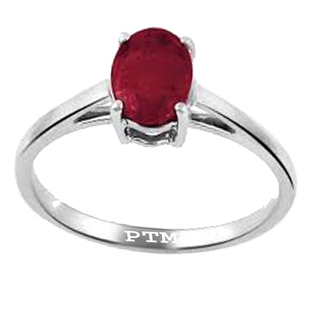 PTM Natural Ruby/Manik 3.25 Ratti to 10.25 Ratti or 3 Carat to 9.5 Carat Astrological Certified Gemstone Sterling Silver/bis Hallmark Ring for Men & Women