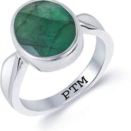 Ptm 925 Sterling Silver Emerald/Panna 3.25 Ratti to 10.25 Ratti or 3.00 Carat to 9.35 Carat Astrological Gemstone Bis Hallmark Ring for Men & Women