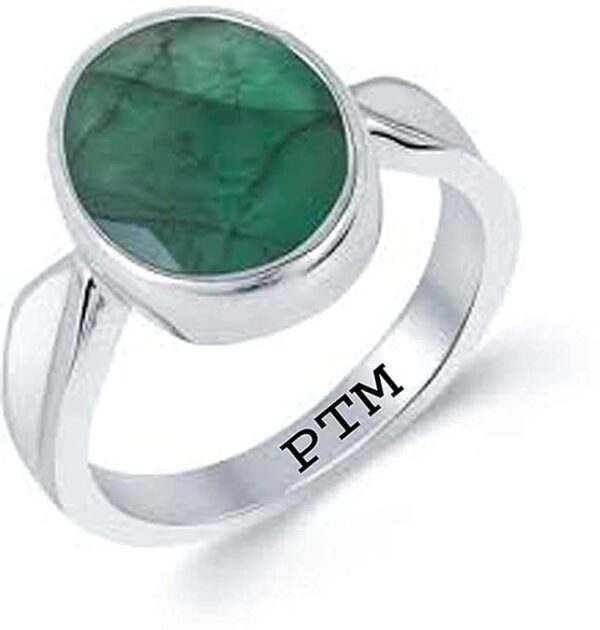 Ptm 925 Sterling Silver Emerald/Panna 3.25 Ratti to 10.25 Ratti or 3.00 Carat to 9.35 Carat Astrological Gemstone Bis Hallmark Ring for Men & Women