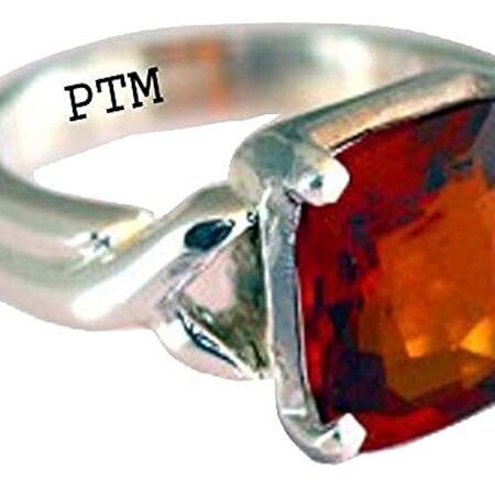 PTM Natural Hessonite/Gomed 3.25 Ratti to 10.25 Ratti or 3 Carat to 9.5 Carat Astrological Certified Gemstone/Square Shape Sterling Silver/bis Hallmark Ring for Men & Women