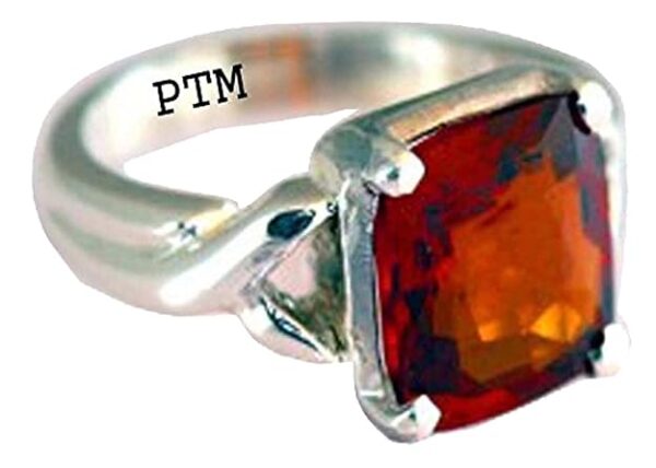 PTM Natural Hessonite/Gomed 3.25 Ratti to 10.25 Ratti or 3 Carat to 9.5 Carat Astrological Certified Gemstone/Square Shape Sterling Silver/bis Hallmark Ring for Men & Women