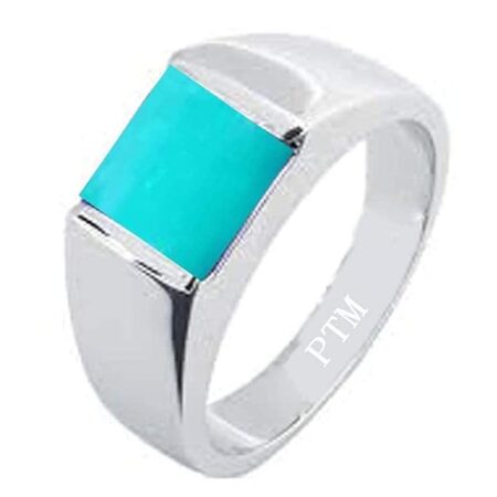 PTM Natural Turquoise/Firoza 3.25 Ratti to 10.25 Ratti or 3 Carat to 9.5 Carat Astrological Certified Gemstone/Square Shape Sterling Silver/bis Hallmark Ring for Men & Women