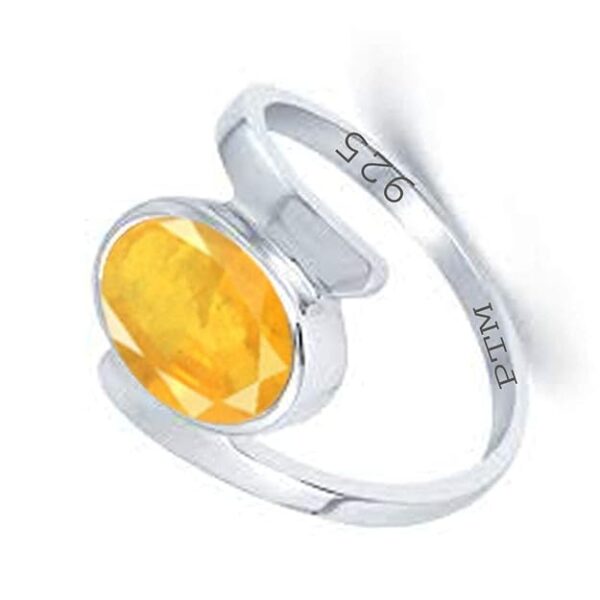 Ptm 925 Sterling Silver Yellow Sapphire (Pukhraj) 3.25 Ratti to 10.25 Ratti Or 3 cts to 9.35 cts Astrological Gemstone Bis Hallmark Ring for Men & Women