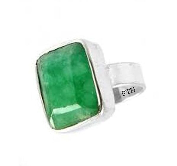PTM Emerald/Panna 3.25 Ratti to 10.25 Ratti or 3 Carat to 9.5 Carat Astrological Certified Gemstone/Square Shape Sterling Silver/bis Hallmark Adjustable Ring for Men & Women