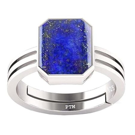 PTM Natural Lapis Lazuli (Lajwart) 3.25 Ratti to 10.25 Ratti or 3 Carat to 9.5 Carat Astrological Certified Gemstone/Square Shape Sterling Silver/bis Hallmark Ring for Men & Women