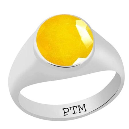 Ptm 925 Sterling Silver Yellow Sapphire (Pukhraj) 3.25 Ratti to 10.25 Ratti Or 3 cts to 9.35 cts Astrological Gemstone Bis Hallmark Ring for Men & Women