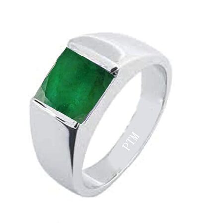 PTM Emerald/Panna 3.25 Ratti to 10.25 Ratti or 3 Carat to 9.5 Carat Astrological Certified Gemstone/Square Shape Sterling Silver/bis Hallmark Ring for Men & Women