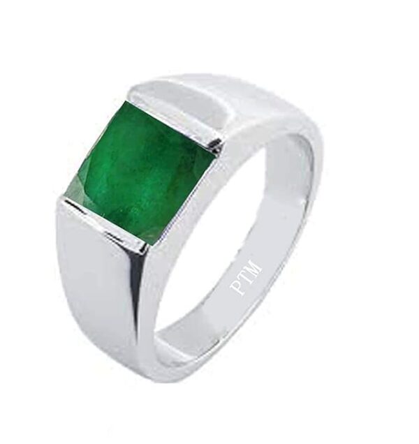PTM Emerald/Panna 3.25 Ratti to 10.25 Ratti or 3 Carat to 9.5 Carat Astrological Certified Gemstone/Square Shape Sterling Silver/bis Hallmark Adjustable Ring for Men & Women