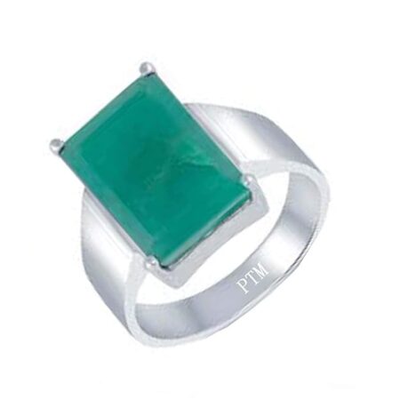 PTM Emerald/Panna 3.25 Ratti to 10.25 Ratti or 3 Carat to 9.5 Carat Astrological Certified Gemstone/Square Shape Sterling Silver/bis Hallmark Ring for Men & Women