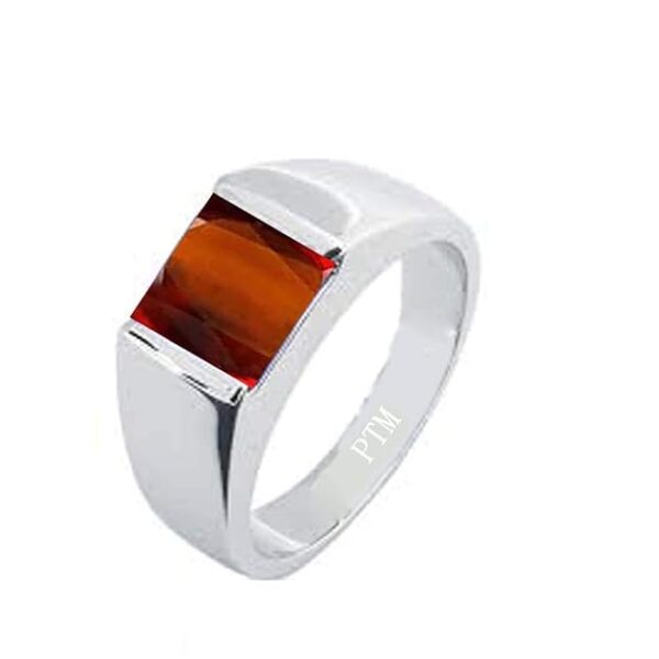 PTM Natural Hessonite/Gomed 3.25 Ratti to 10.25 Ratti or 3 Carat to 9.5 Carat Astrological Certified Gemstone/Square Shape Sterling Silver/bis Hallmark Ring for Men & Women