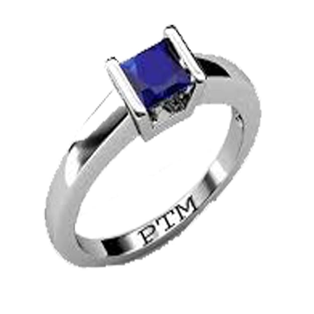 PTM Natural Blue Sapphire/Neelam 3.25 Ratti to 10.25 Ratti or 3 Carat to 9.5 Carat Astrological Certified Gemstone/Square Shape Sterling Silver/bis Hallmark Adjustable Ring for Men & Women