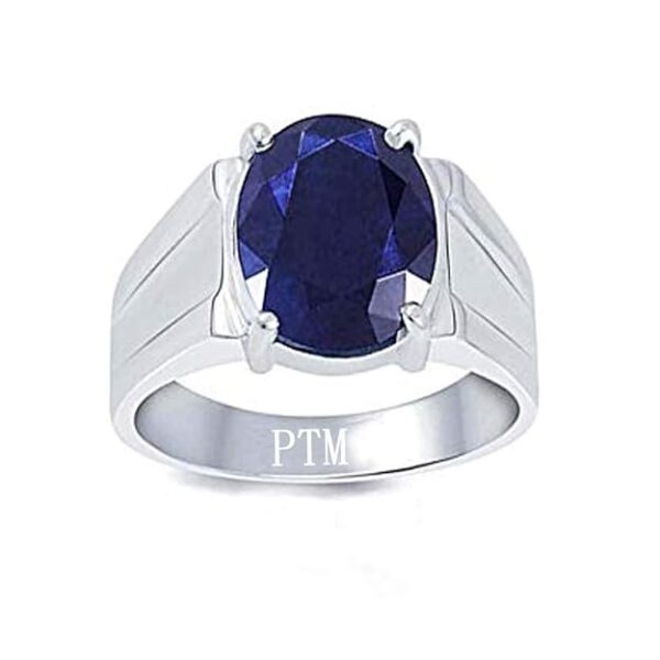 PTM 925 Sterling Silver Blue Sapphire (Neelam) 3.25 Ratti to 10.25 Ratti or 3 Cts to 9.35 Cts Astrological Gemstone Bis Hallmark Ring for Men & Women