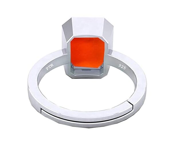 PTM Natural Hessonite/Gomed 3.25 Ratti to 10.25 Ratti or 3 Carat to 9.5 Carat Astrological Certified Gemstone/Square Shape Sterling Silver/bis Hallmark Ring for Men & Women
