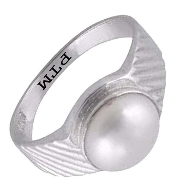 PTM 925 Sterling Silver Pearl (Moti) 3.25 Ratti to 10.25 Ratti or 3 Cts to 9.35 Cts Astrological Gemstone Bis Hallmark Ring for Men & Women