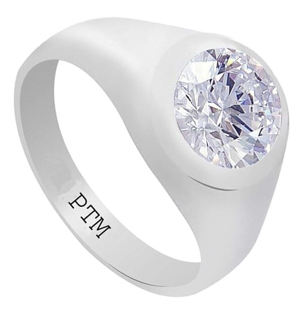 PTM Certified Zircon (American Diamond) 3.25 Ratti to 10.25 Ratti or 3.00 Carat to 9.35 Carat Astrological Gemstone BIS Hallmark 925 Sterling Silver Ring for Men & Women