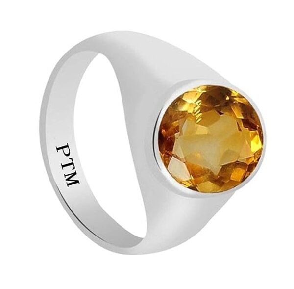 PTM Certified Natural 3.25 Ratti to 10.25 Ratti or 3.00 Carat to 9.35 Carat Sunehla (Citrine) Astrological Gemstone BIS Hallmark 925 Sterling Silver Ring for Men & Women