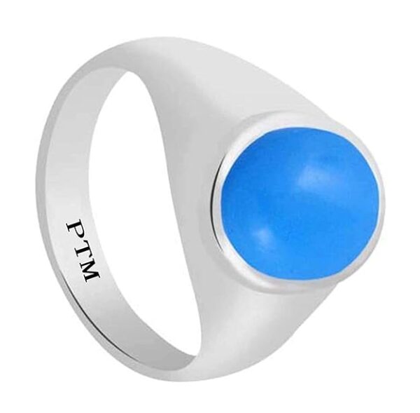 PTM Certified Natural 3.25 Ratti to 10.25 Ratti or 3.00 Carat to 9.35 Carat Firoza (Turquoise) Astrological Gemstone BIS Hallmark 925 Sterling Silver Ring for Men & Women