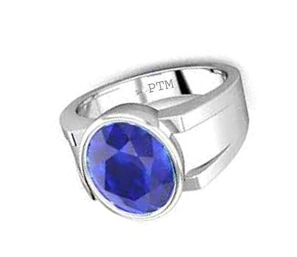 PTM 925 Sterling Silver Blue Sapphire (Neelam) 3.25 Ratti to 10.25 Ratti or 3 Cts to 9.35 Cts Astrological Gemstone Bis Hallmark Ring for Men & Women